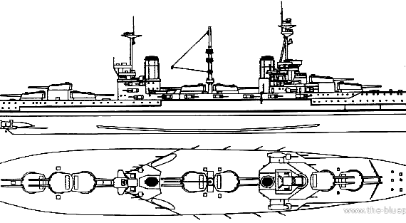 Боевой корабль HMS Agincourt 1916 [Battleship] - чертежи, габариты, рисунки